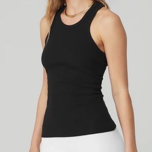 Alo Black Ribbed Aspire Full Length Tank